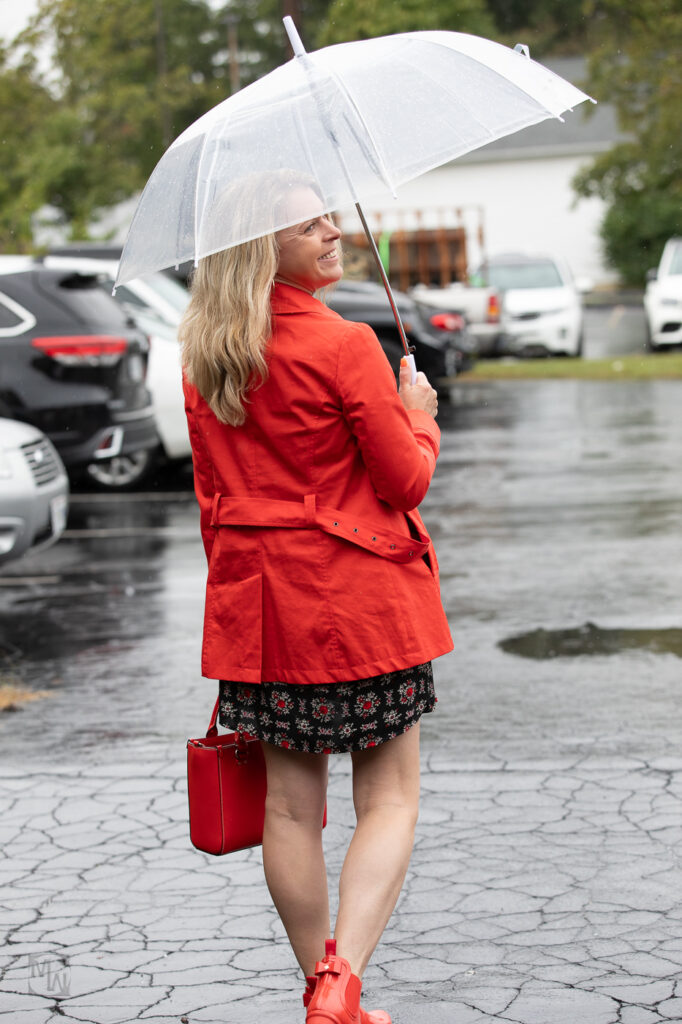 woman walking in the rain